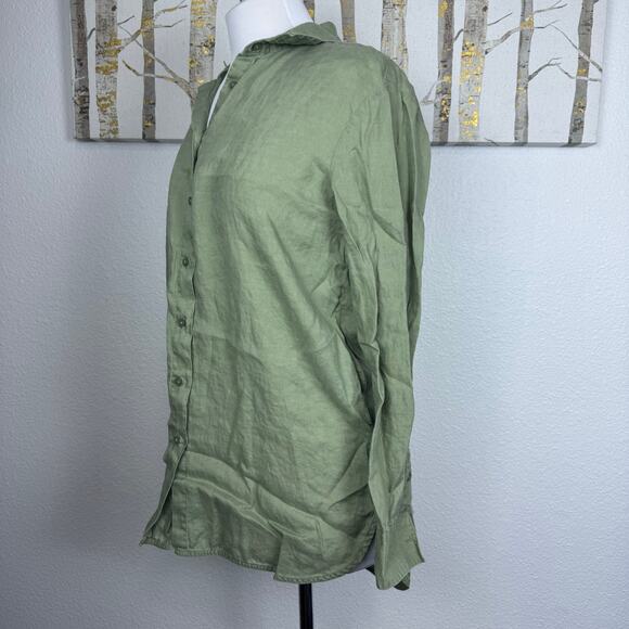 United Colors of Benetton Linen Long Sleeve Button Down Sage Green Small - Picture 3 of 7